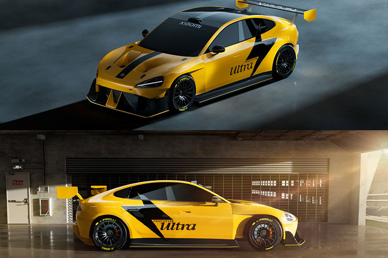 C4D小米su7 ultra车库场景OC渲染工程小米跑车模型