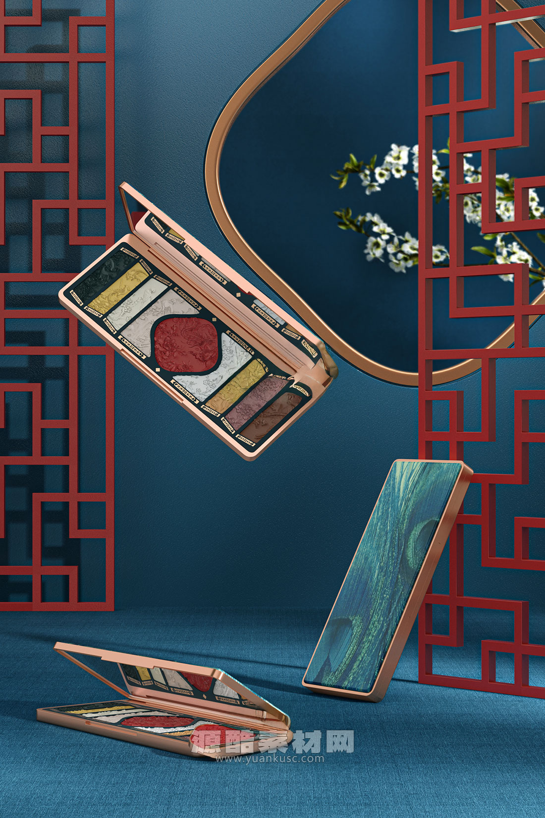 C4D中国风眼影盘场景OC渲染工程化妆品模型