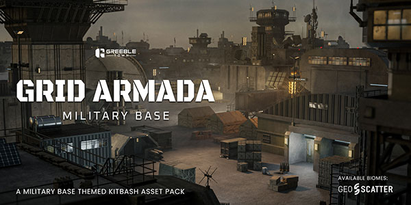 科幻军事基地模型3D模型资产下载(Blender) Grid Armada Military Base – Military Structures Kitbash Greeble Assets