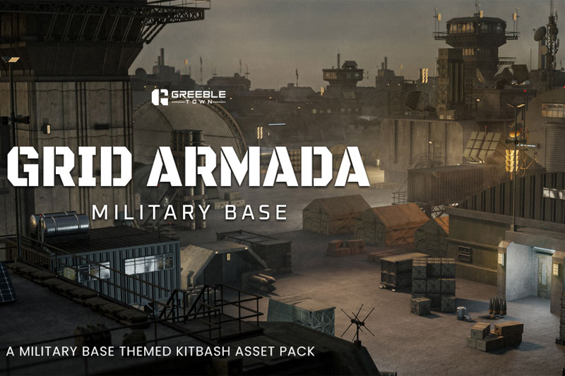 科幻军事基地模型3D模型资产下载(Blender) Grid Armada Military Base – Military Structures Kitbash Greeble Assets