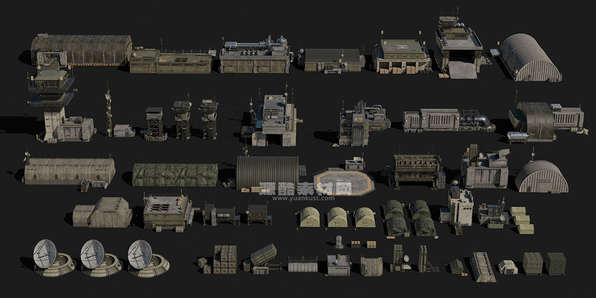 科幻军事基地模型3D模型资产下载(Blender) Grid Armada Military Base – Military Structures Kitbash Greeble Assets