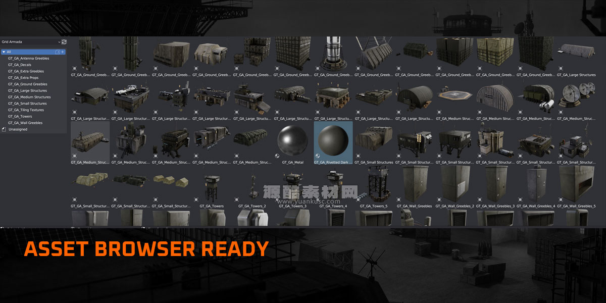 科幻军事基地模型3D模型资产下载(Blender) Grid Armada Military Base – Military Structures Kitbash Greeble Assets