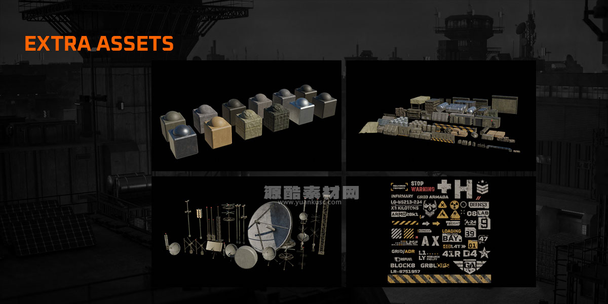科幻军事基地模型3D模型资产下载(Blender) Grid Armada Military Base – Military Structures Kitbash Greeble Assets