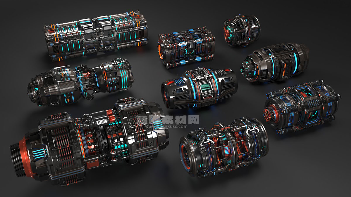 科幻引擎核心机械零件模型3D模型(FBX,OBJ,MAX) Sci Fi Mega Elements KITBASH – SUBDIVISION READY
