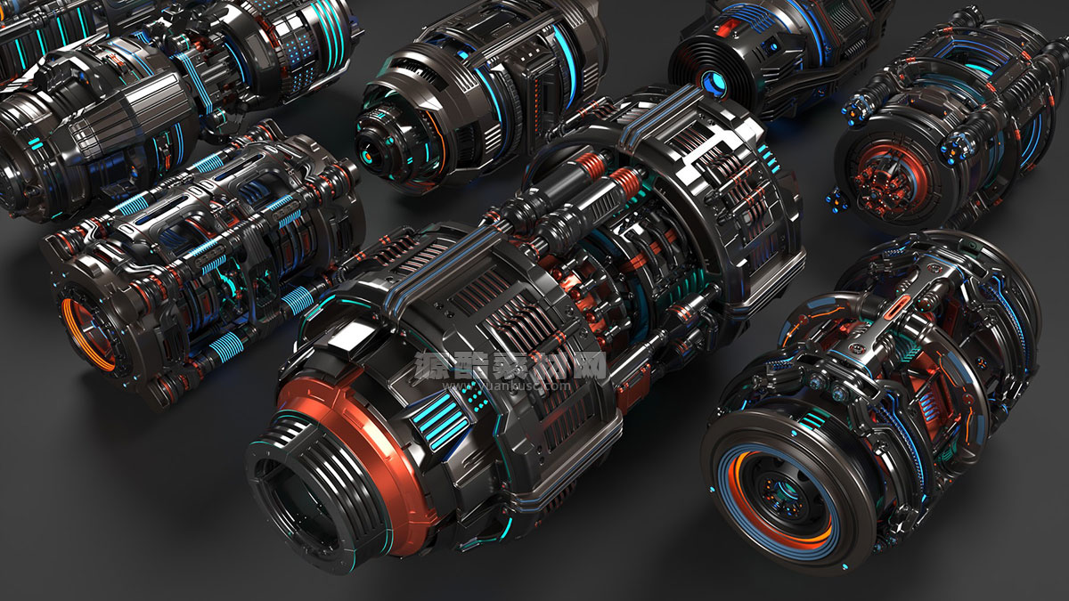 科幻引擎核心机械零件模型3D模型(FBX,OBJ,MAX) Sci Fi Mega Elements KITBASH – SUBDIVISION READY