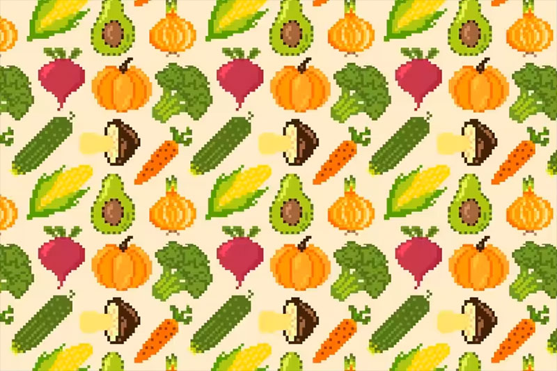 像素蔬菜无缝图案矢量素材 pixel-vegetables-seamless-pattern