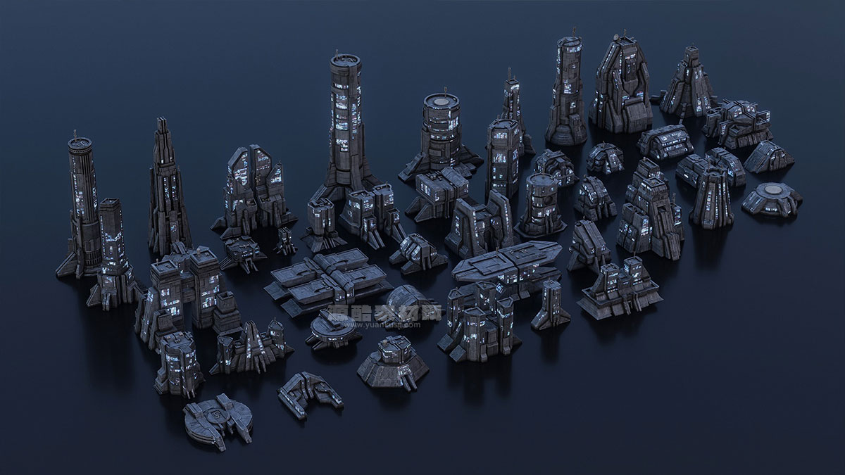 Blender科幻堡垒建筑与太空飞船3D模型资产预设包 Sci-Fi Brutalist