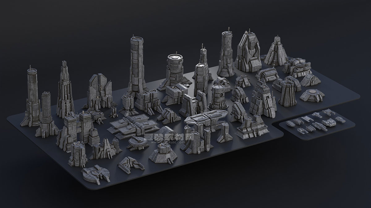Blender科幻堡垒建筑与太空飞船3D模型资产预设包 Sci-Fi Brutalist
