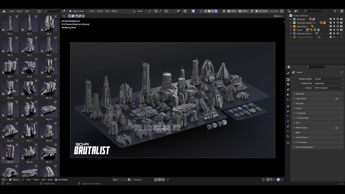 Blender科幻堡垒建筑与太空飞船3D模型资产预设包 Sci-Fi Brutalist