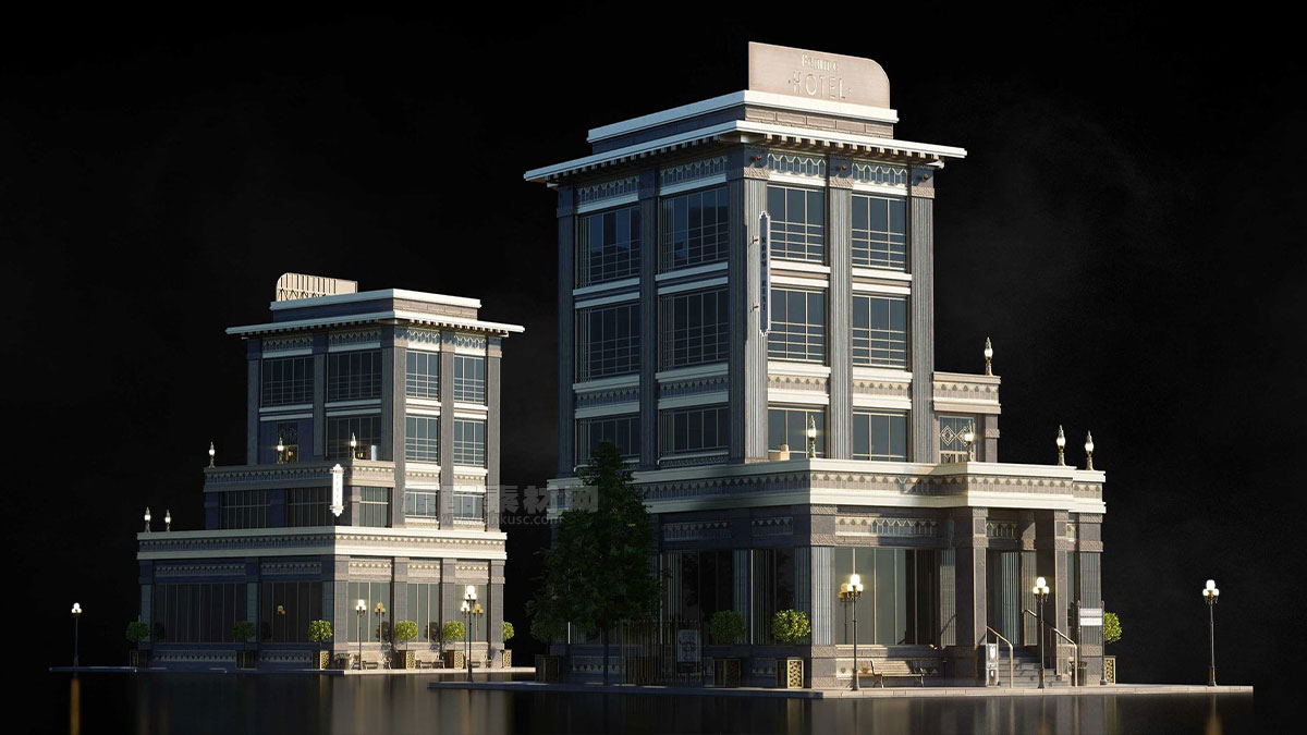 复古黑影未来主义城市建筑3D模型素材(Blender) KitBash3D – Noir Futurism