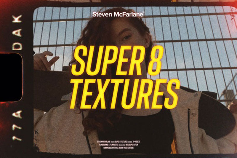 80多个复古胶片噪点灼烧划痕视频素材包 Steven McFarlane Design – Super 8mm Film Textures
