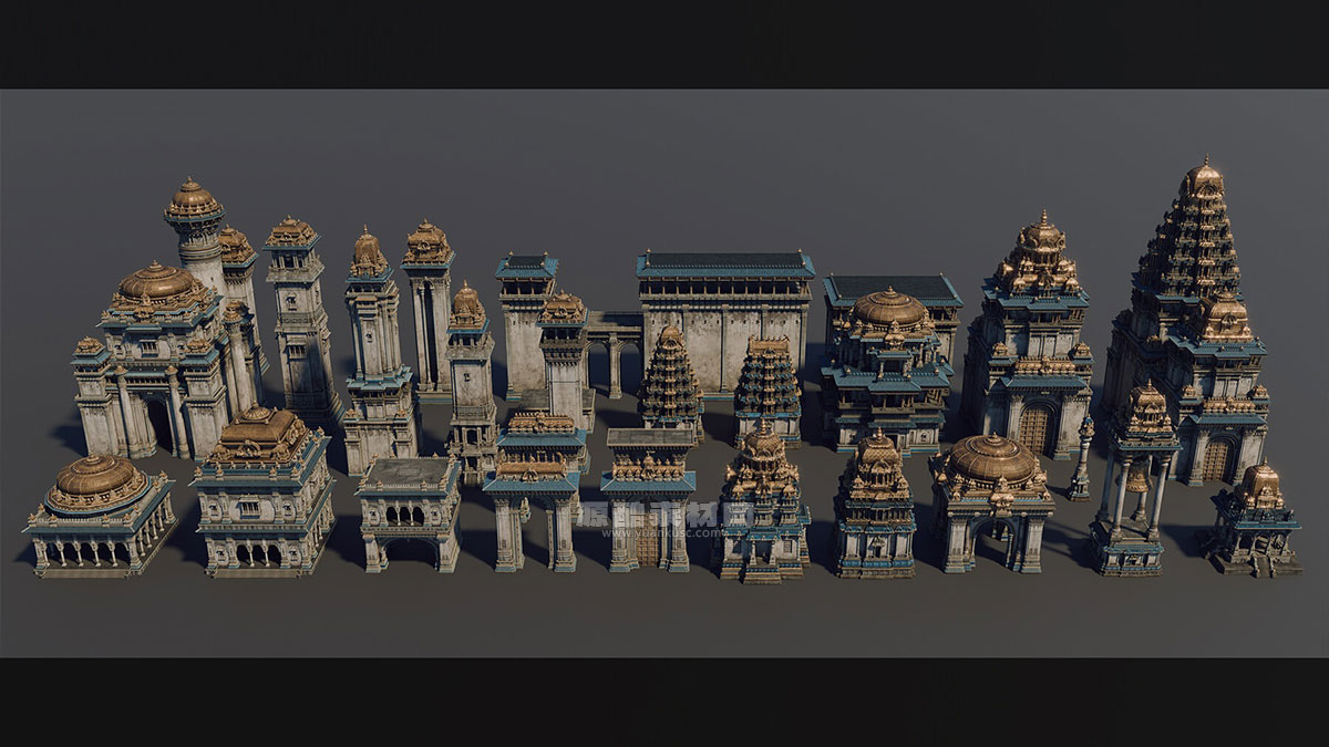 印度寺庙古典建筑模型3D模型素材(Blender) CHOLA NADU – Kitbash Set