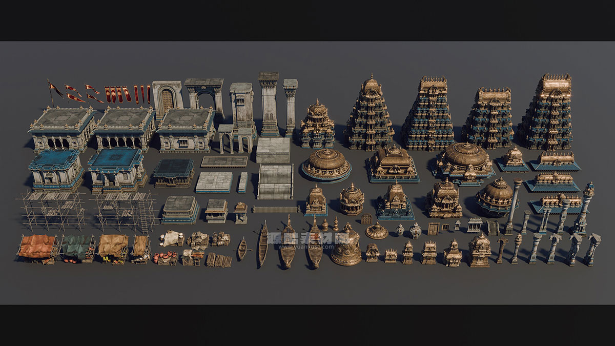 印度寺庙古典建筑模型3D模型素材(Blender) CHOLA NADU – Kitbash Set