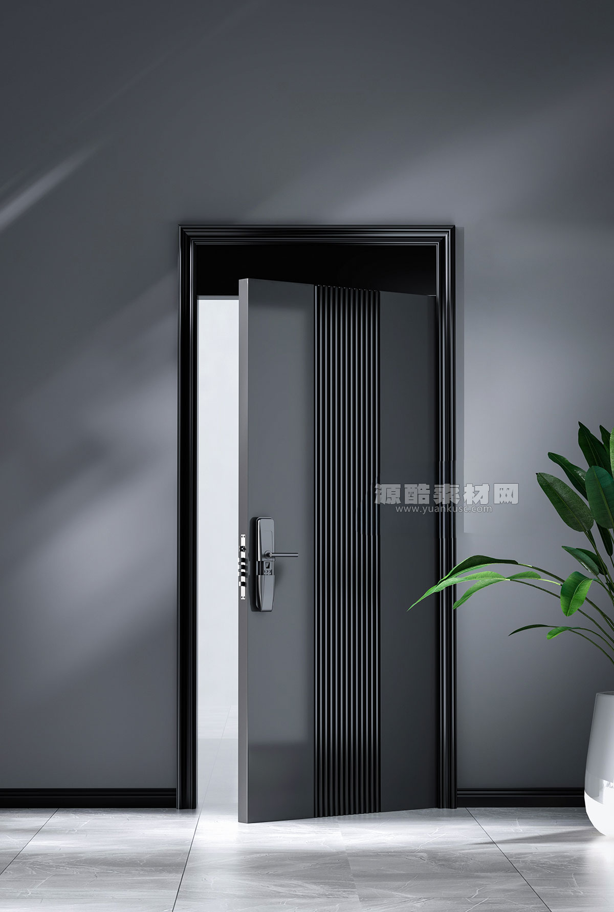 C4D房门智能门锁场景OC渲染工程智能门锁模型素材下载