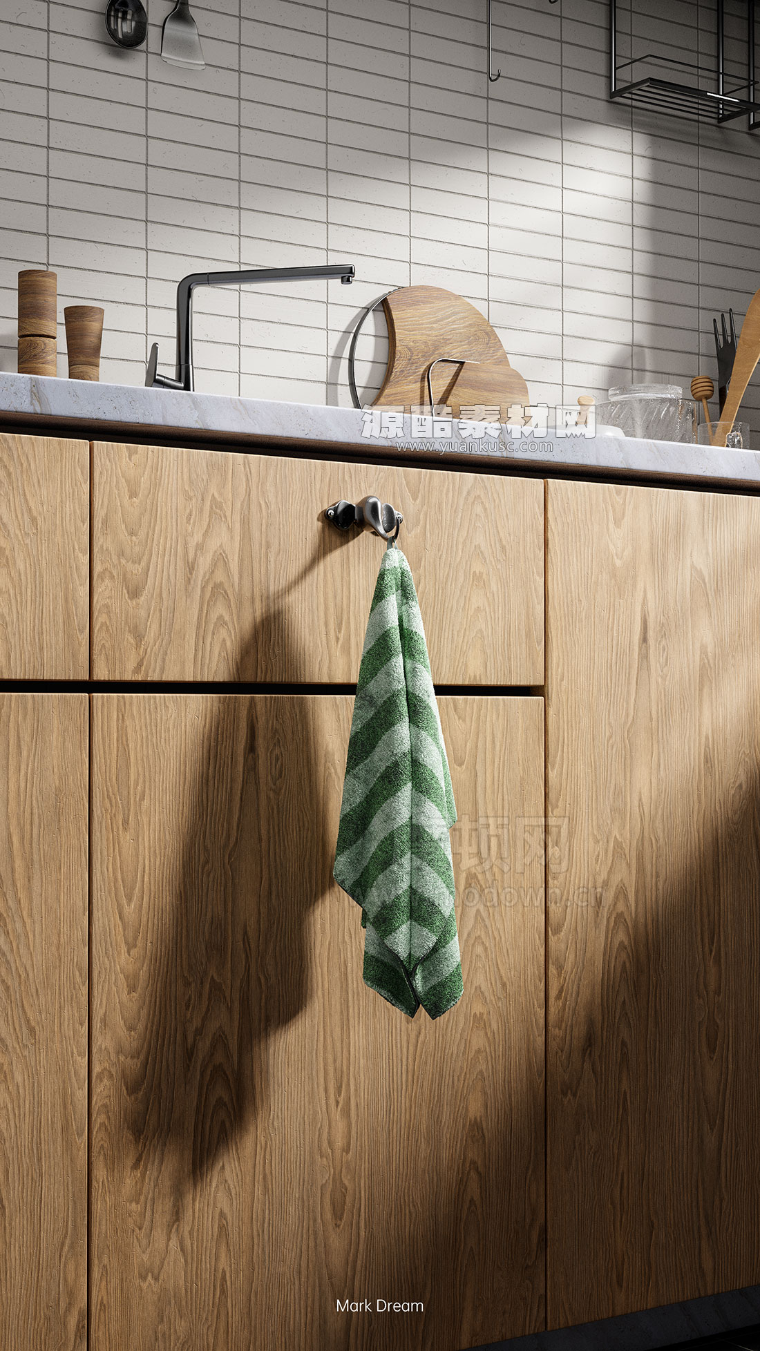 C4D厨房抹布场景渲染工程厨房场景3D模型素材