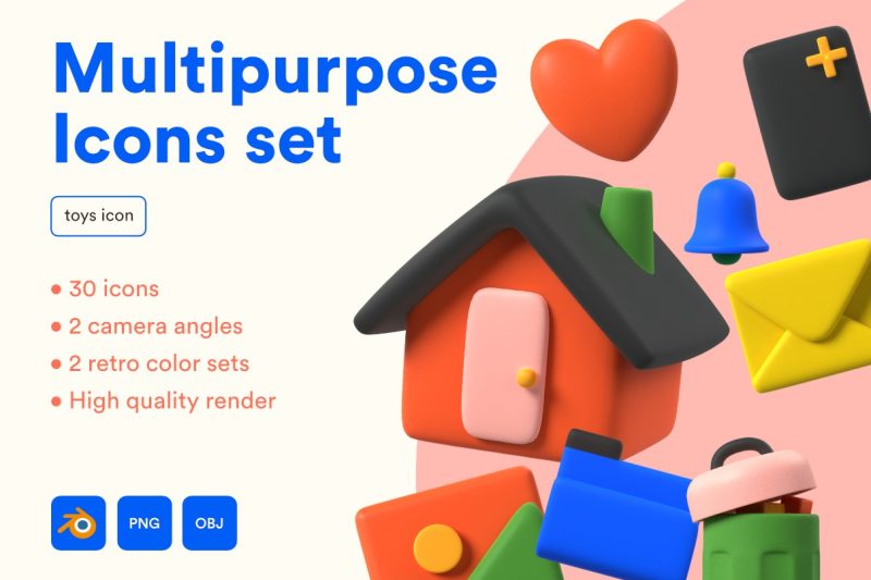 多用途3D元素图标模型素材集 Multipurpose Icon