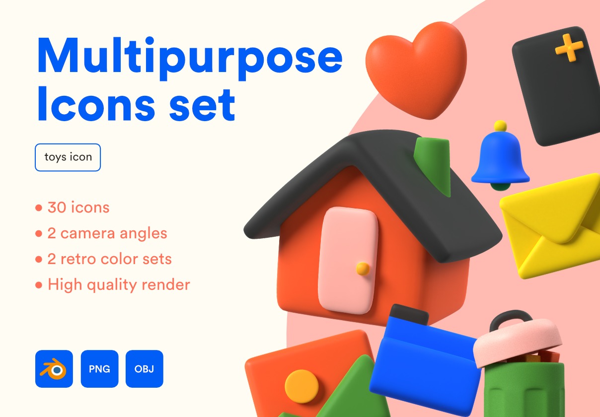 多用途3D元素图标模型素材集 Multipurpose Icon_源酷素材网