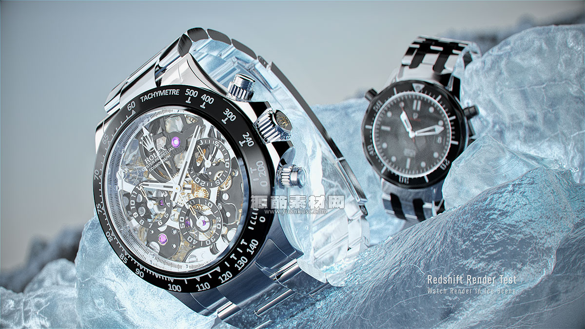 C4D冰块钢带手表场景RS渲染工程手表C4D模型素材