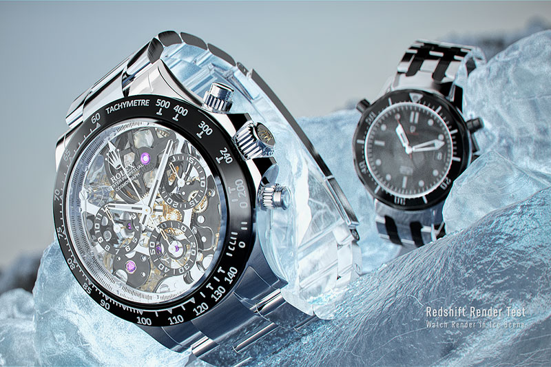 C4D冰块钢带手表场景RS渲染工程手表C4D模型素材