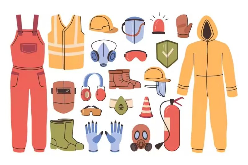 建筑工人安全设备手绘矢量插画素材