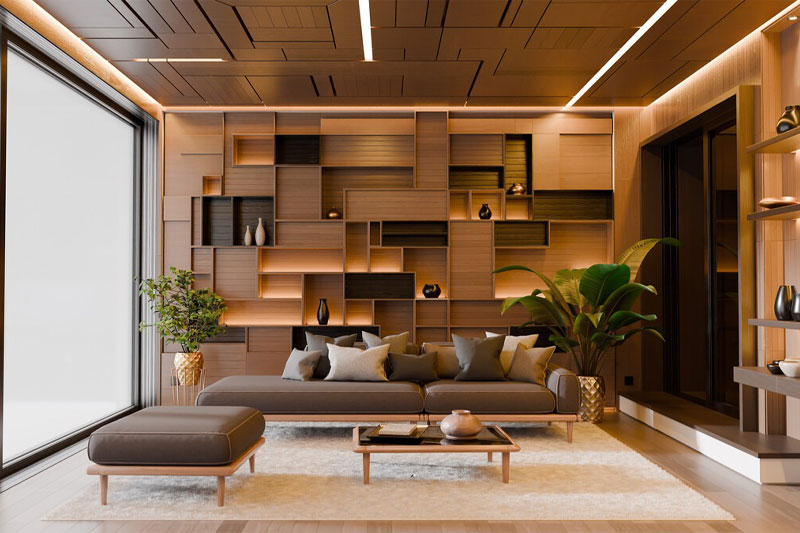 现代抽象风格木质室内客厅场景3D模型素材(Blender) Modern Abstract Wooden Living Room