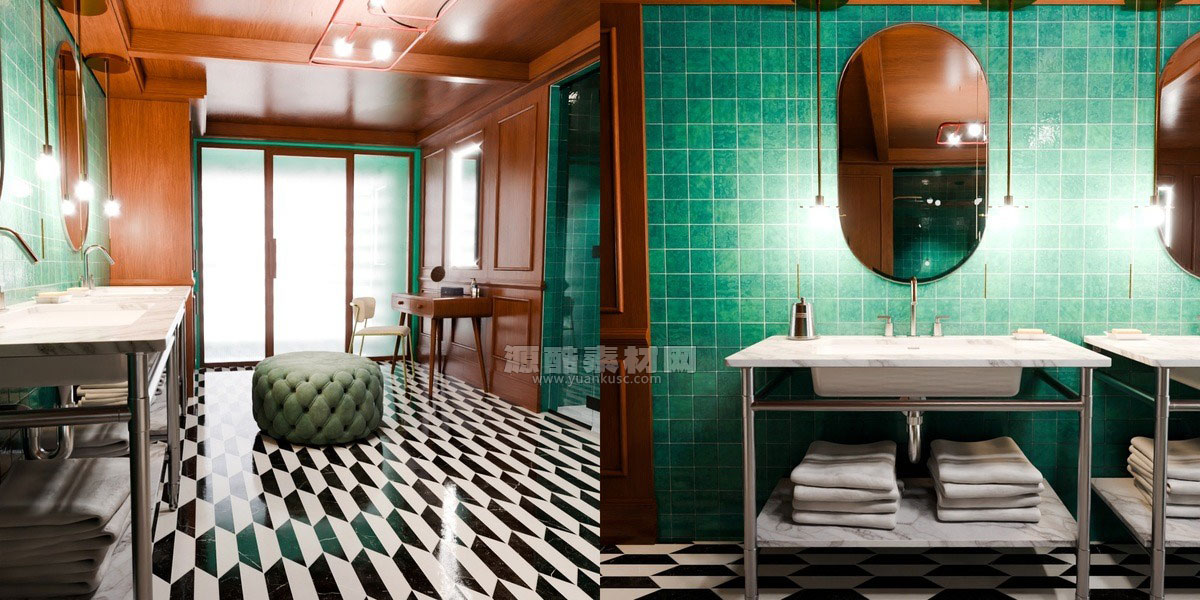 豪华复古酒店浴室模型3D模型素材资产(Blender) Luxury Vintage Hotel Bathroom