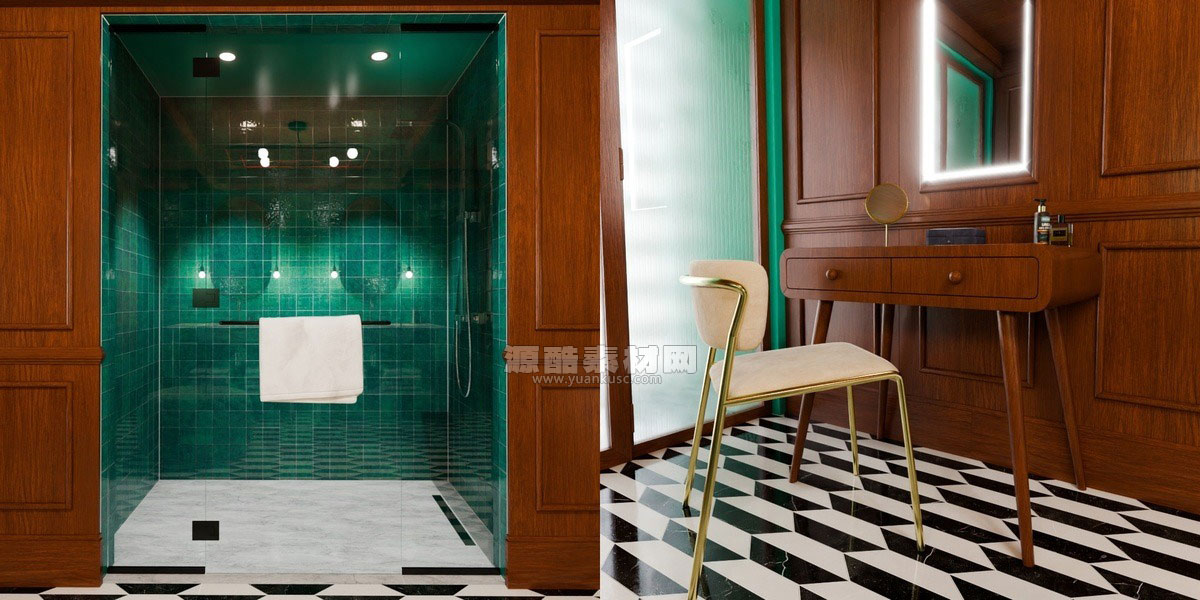 豪华复古酒店浴室模型3D模型素材资产(Blender) Luxury Vintage Hotel Bathroom