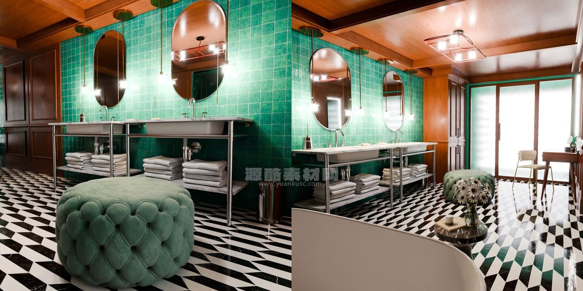 豪华复古酒店浴室模型3D模型素材资产(Blender) Luxury Vintage Hotel Bathroom