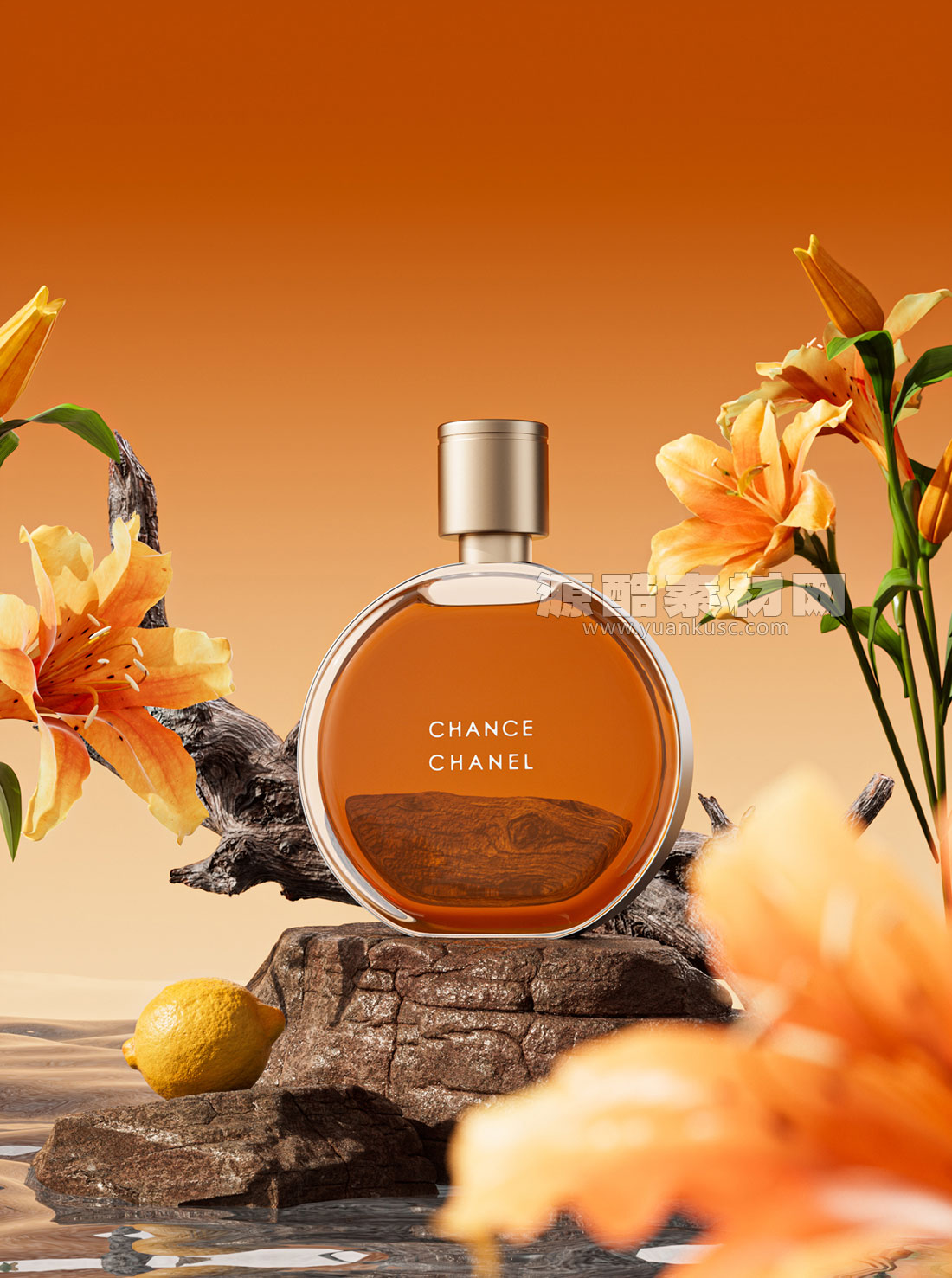 C4D橙色香水产品场景OC渲染工程橙色香水C4D模型素材