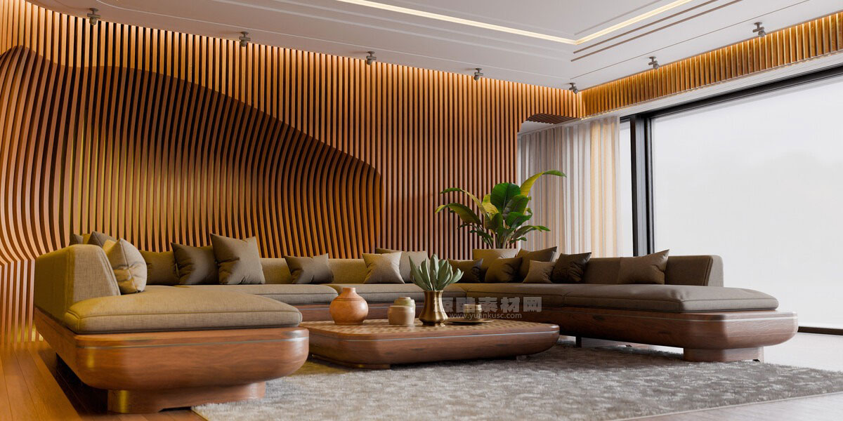 现代有机风格室内客厅场景3D模型素材(Blender) Modern Organic Living Room