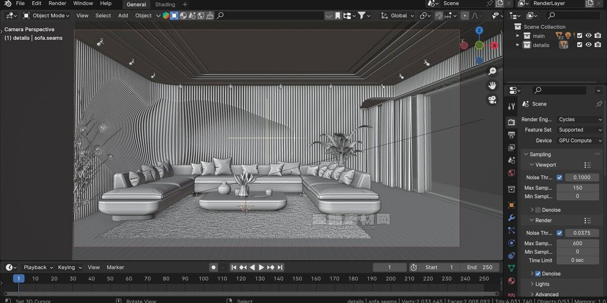 现代有机风格室内客厅场景3D模型素材(Blender) Modern Organic Living Room