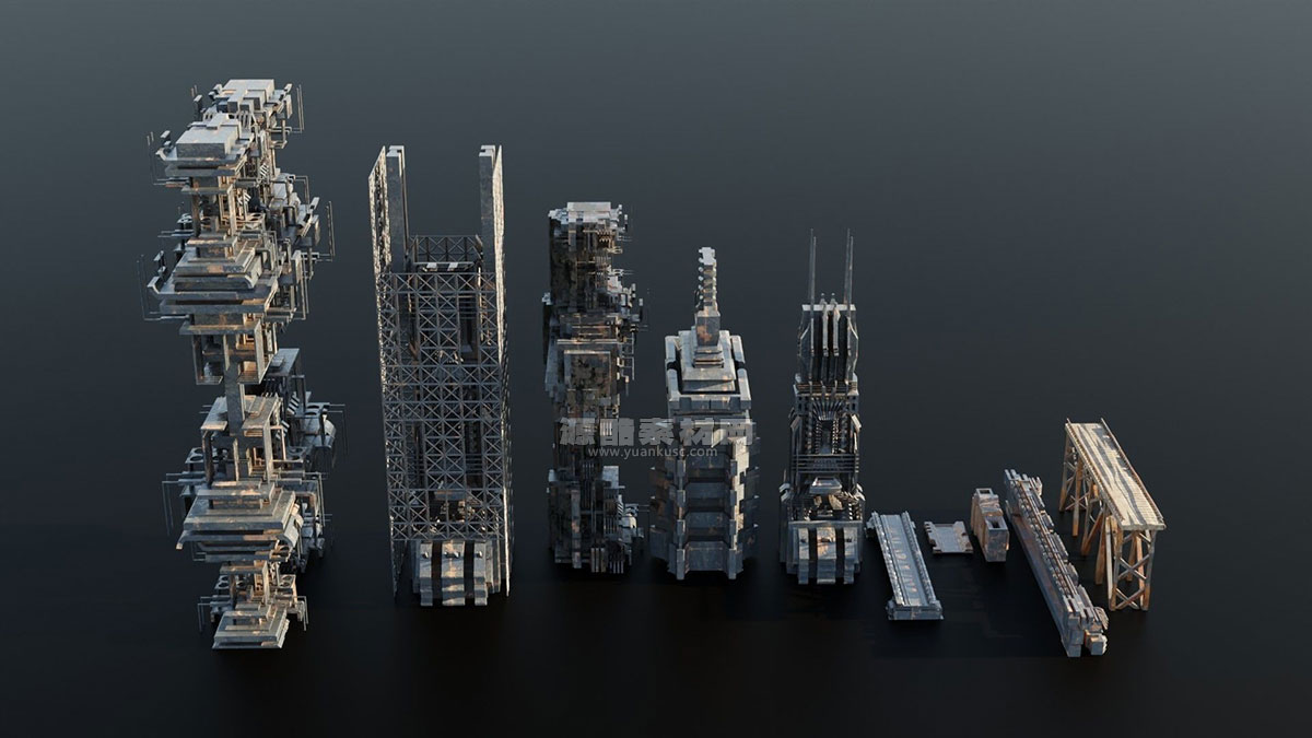 建筑基建3D模型资产下载(Blender) Old Dystopic Buildings set 3D model