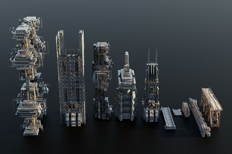 建筑基建3D模型资产下载(Blender) Old Dystopic Buildings set 3D model