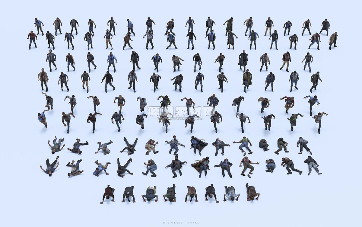 300+末日病毒感染丧尸僵尸人群角色3D模型素材(Blender/Unreal/FBX/OBJ) BigMediumSmall – Infected