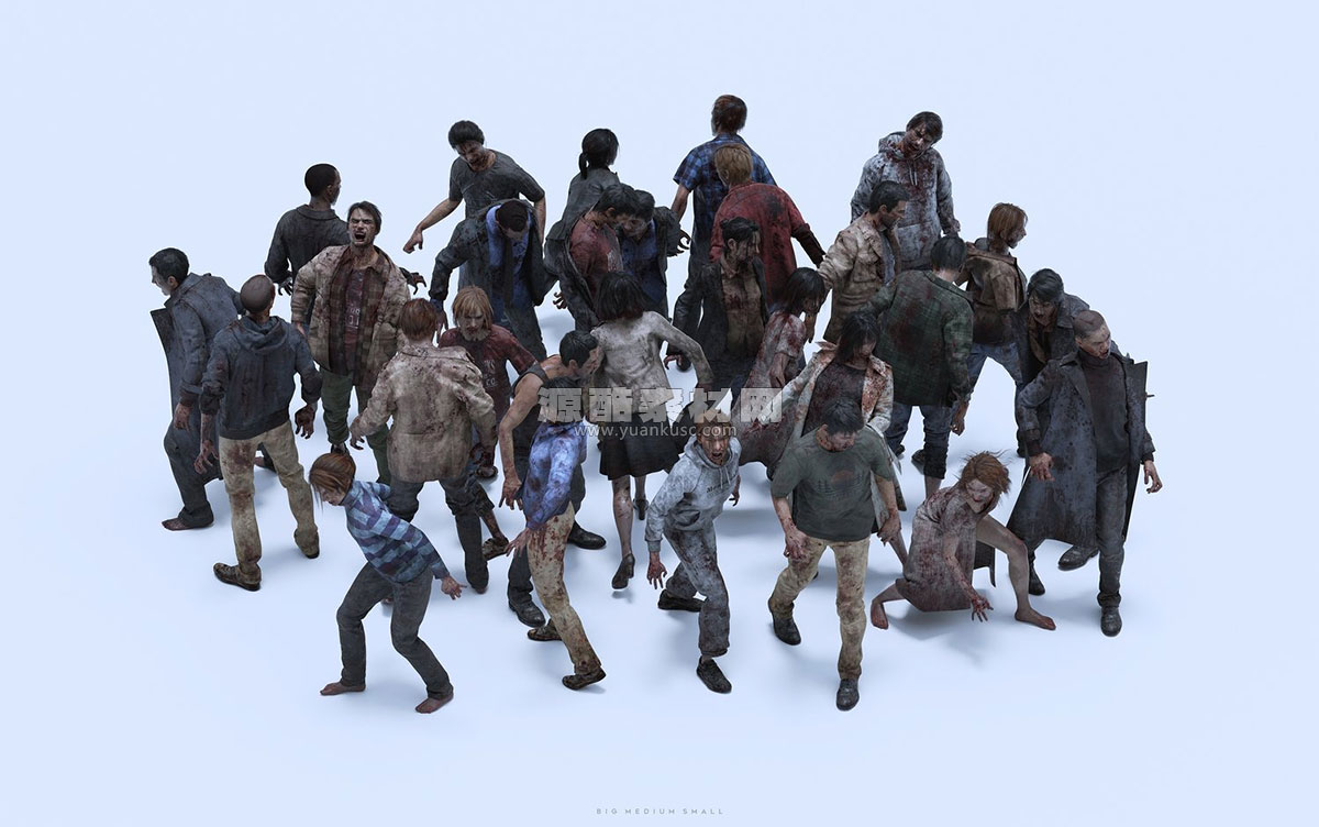300+末日病毒感染丧尸僵尸人群角色3D模型素材(Blender/Unreal/FBX/OBJ) BigMediumSmall – Infected