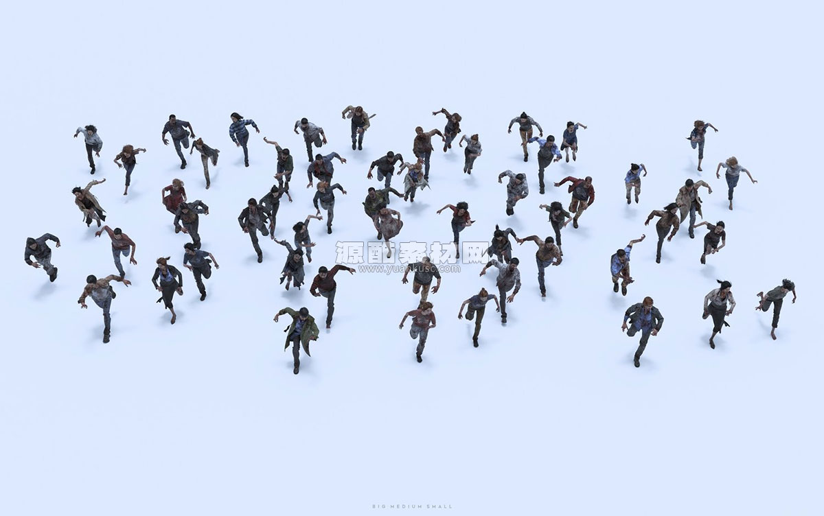 300+末日病毒感染丧尸僵尸人群角色3D模型素材(Blender/Unreal/FBX/OBJ) BigMediumSmall – Infected