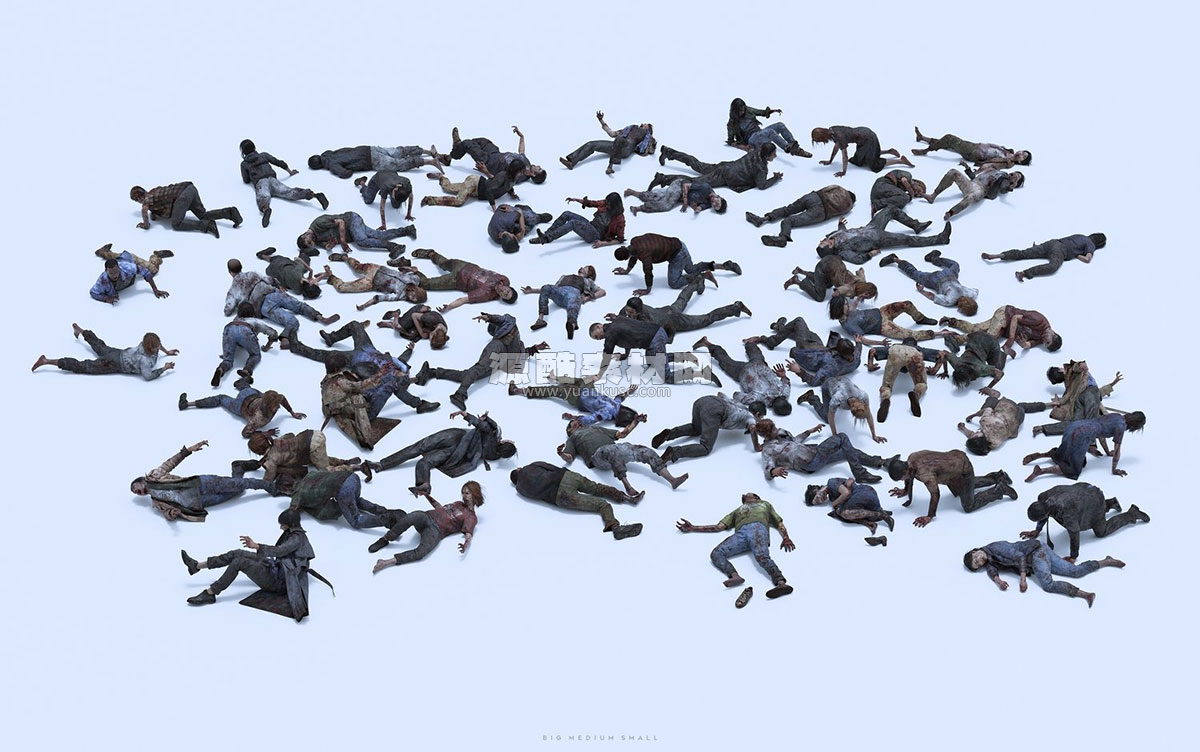 300+末日病毒感染丧尸僵尸人群角色3D模型素材(Blender/Unreal/FBX/OBJ) BigMediumSmall – Infected