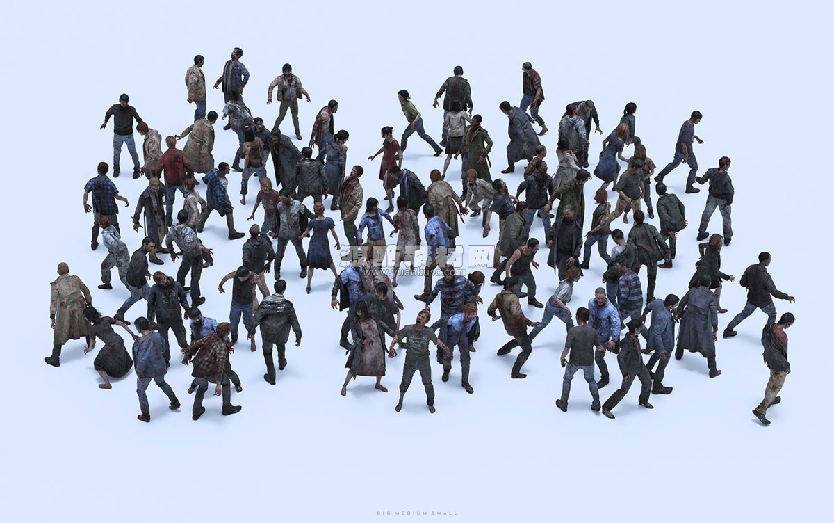 300+末日病毒感染丧尸僵尸人群角色3D模型素材(Blender/Unreal/FBX/OBJ) BigMediumSmall – Infected