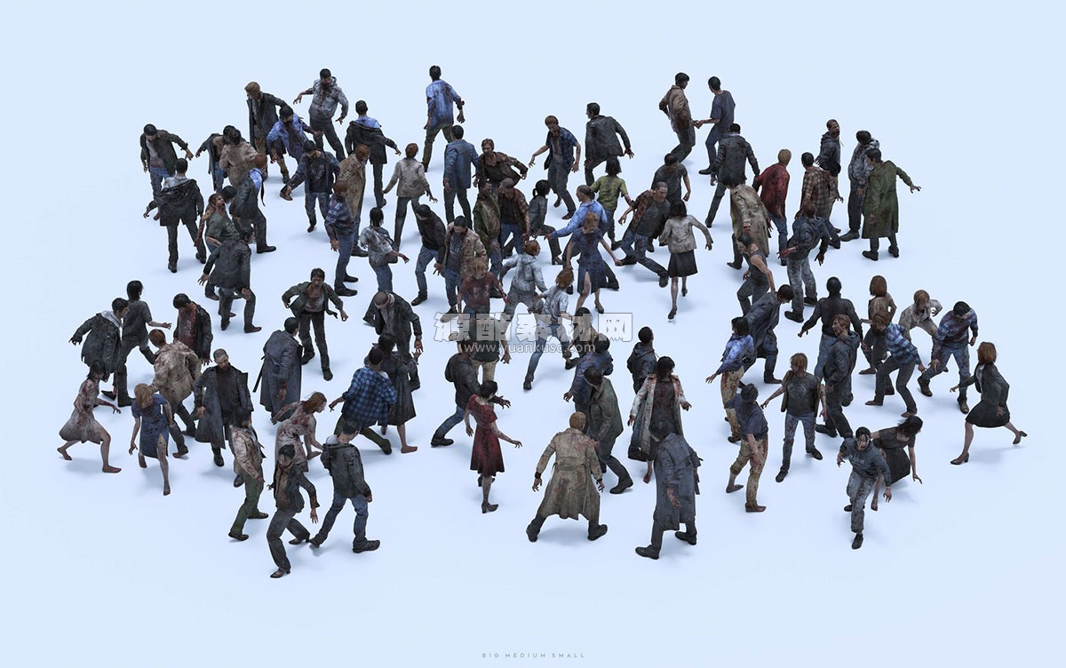 300+末日病毒感染丧尸僵尸人群角色3D模型素材(Blender/Unreal/FBX/OBJ) BigMediumSmall – Infected
