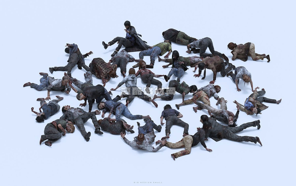 300+末日病毒感染丧尸僵尸人群角色3D模型素材(Blender/Unreal/FBX/OBJ) BigMediumSmall – Infected