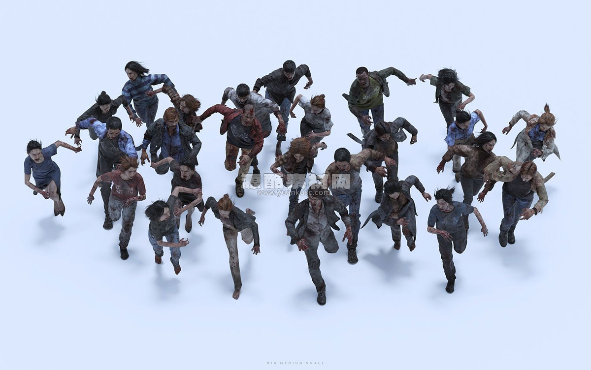 300+末日病毒感染丧尸僵尸人群角色3D模型素材(Blender/Unreal/FBX/OBJ) BigMediumSmall – Infected