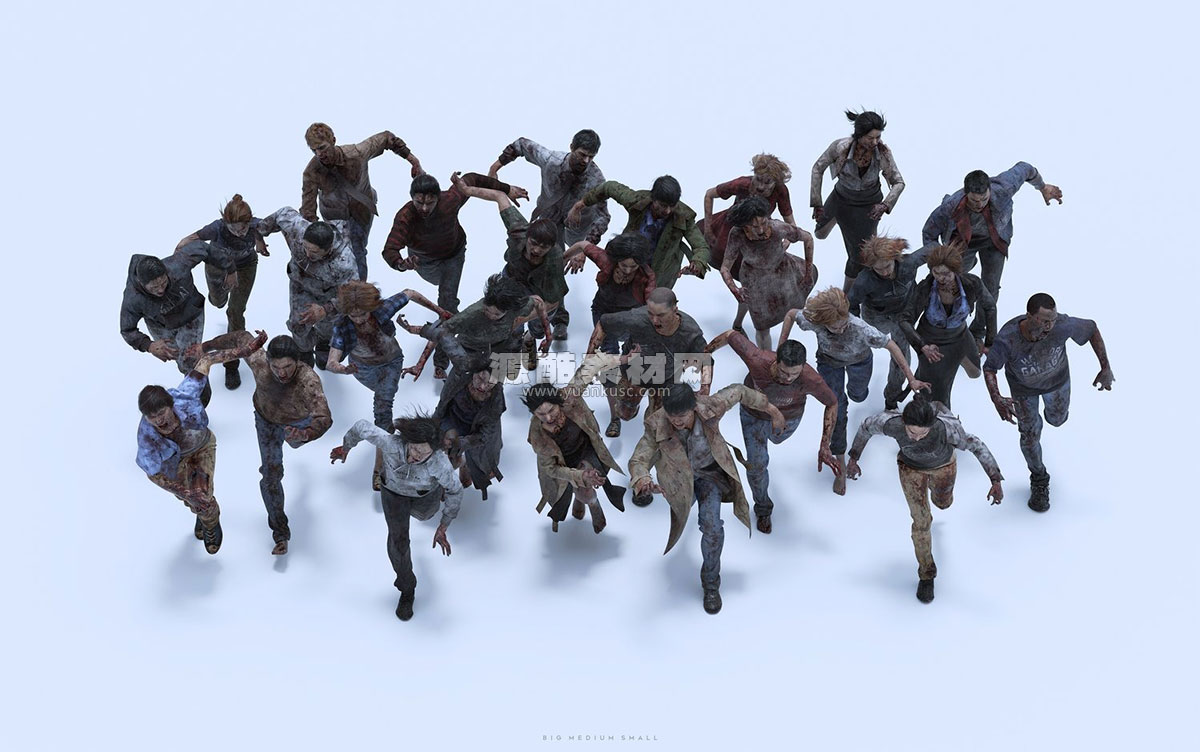 300+末日病毒感染丧尸僵尸人群角色3D模型素材(Blender/Unreal/FBX/OBJ) BigMediumSmall – Infected