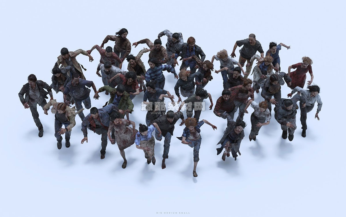 300+末日病毒感染丧尸僵尸人群角色3D模型素材(Blender/Unreal/FBX/OBJ) BigMediumSmall – Infected