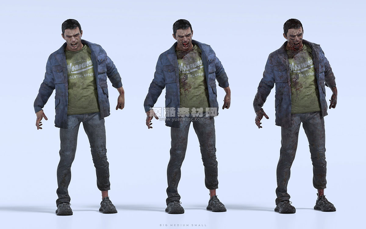 300+末日病毒感染丧尸僵尸人群角色3D模型素材(Blender/Unreal/FBX/OBJ) BigMediumSmall – Infected