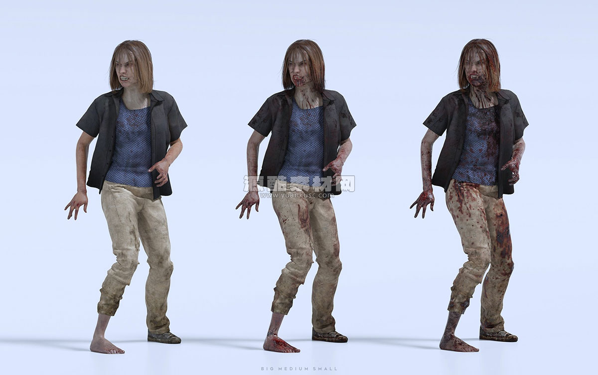 300+末日病毒感染丧尸僵尸人群角色3D模型素材(Blender/Unreal/FBX/OBJ) BigMediumSmall – Infected