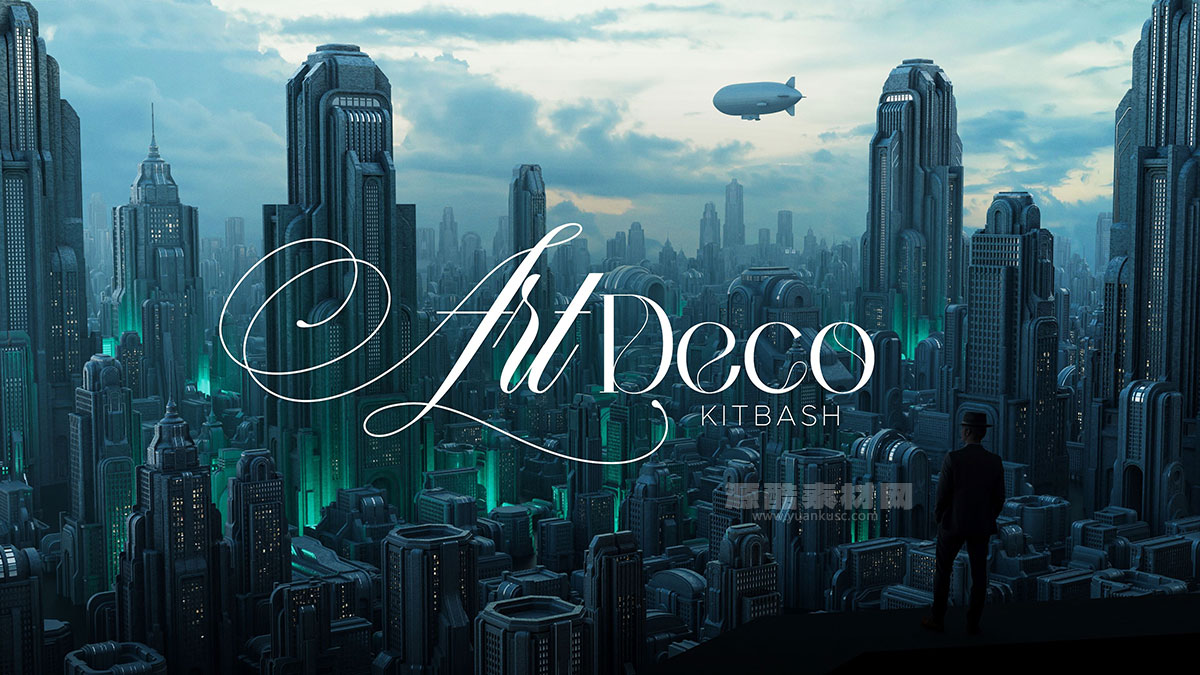 35套未来复古风格的城市建筑3D模型素材(Blender,FBX,OBJ) Art Deco – City Kitbash