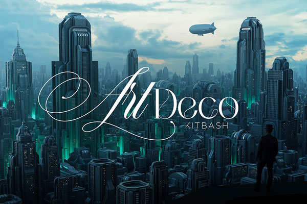 35套未来复古风格的城市建筑3D模型素材(Blender,FBX,OBJ) Art Deco – City Kitbash