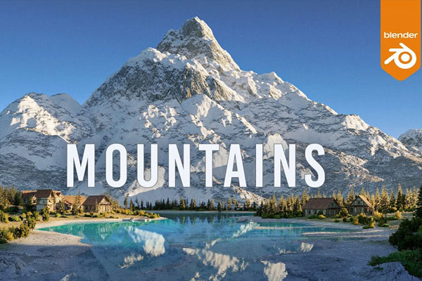 Blender雪山湖畔自然景观场景工程雪山湖泊模型素材