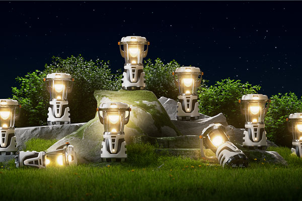 C4D夜晚露营灯户外草地场景OC渲染工程露营灯C4D模型素材