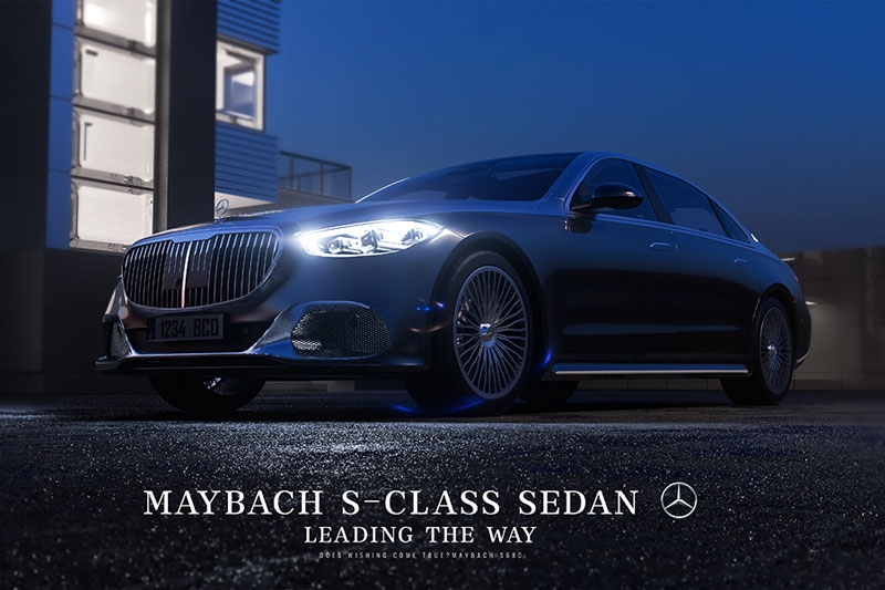 C4D奔驰迈巴赫户外场景OC渲染工程奔驰汽车C4D模型素材